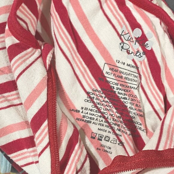 size 12-18 Kickee Pants zippy coverall red striped one piece open bottom zipper - Picture 2 of 4